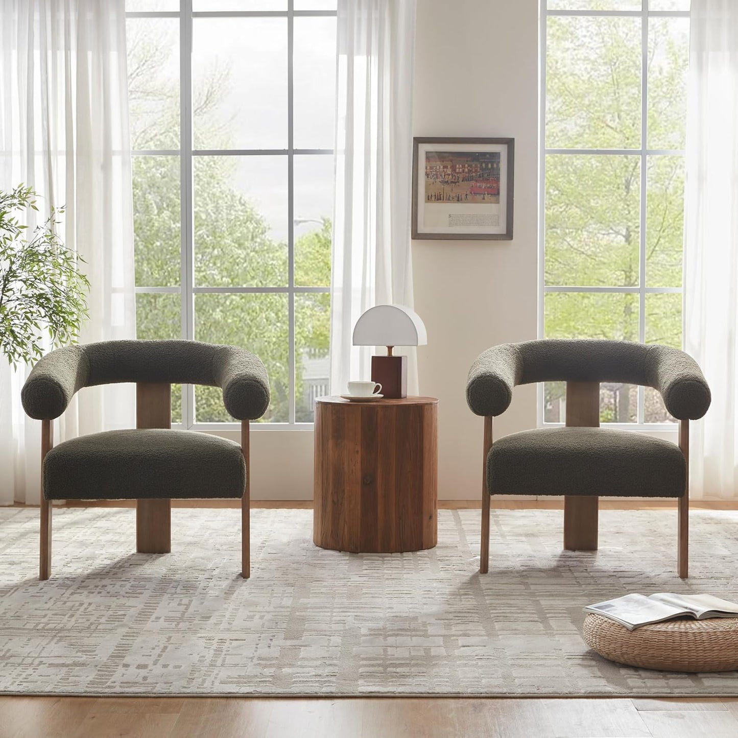 VKNOW Accent Chair Living Room Chair Set of 2, Modern Upholstered Armchair with Solid Wood Legs