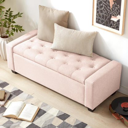 48" Ottoman with Storage, Pink Storage Ottoman Bench with Safety Hinge, Upholstered Entryway Bench