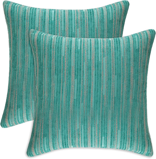 Yeiotsy Decorative Pillow Covers Teal, Pack of 2, Modern Striped Throw Pillow Cases Geometric