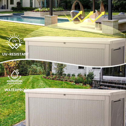 260 Gallon Storage Box, Waterproof Resin Deck Box with Steel Support & Hydraulic Rod, Lockable