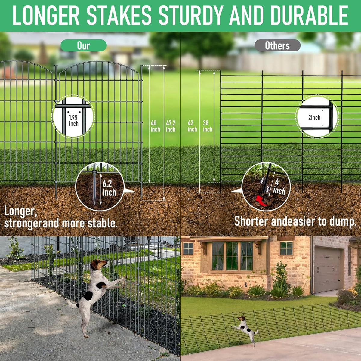 10 Panels Garden Fence Dog Fence Outdoor for Yard, 40in H x 23.6ft L Rustproof Metal Fencing with
