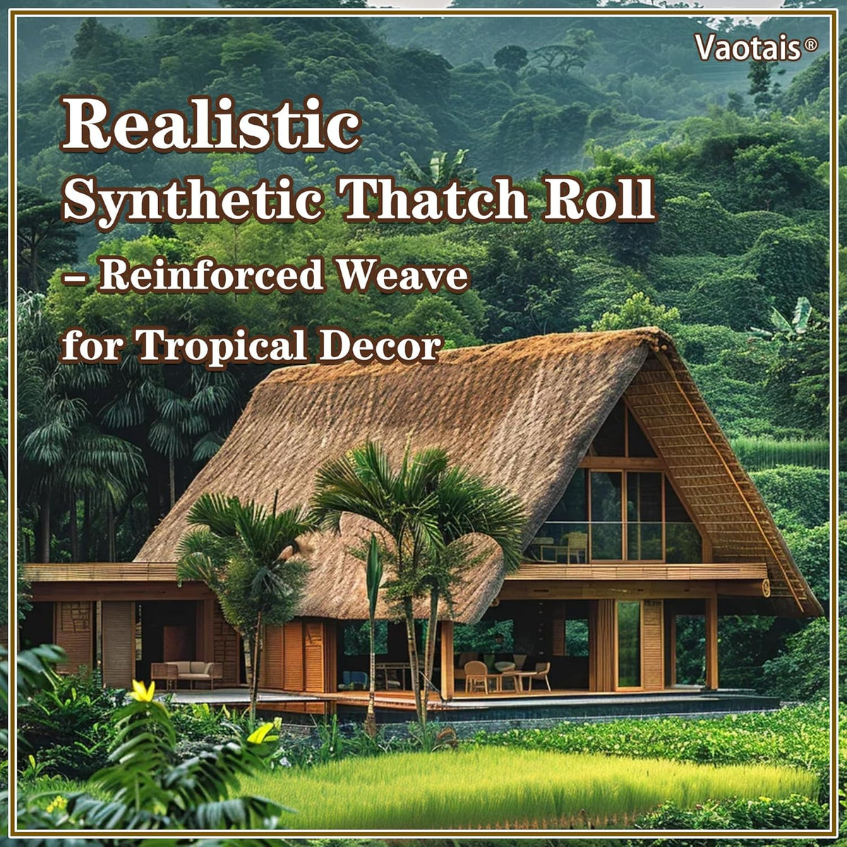 Realistic Synthetic Thatch Roll Sun-Bleached Yellow - 18 & 30 Inch Widths - Reinforced Weave for