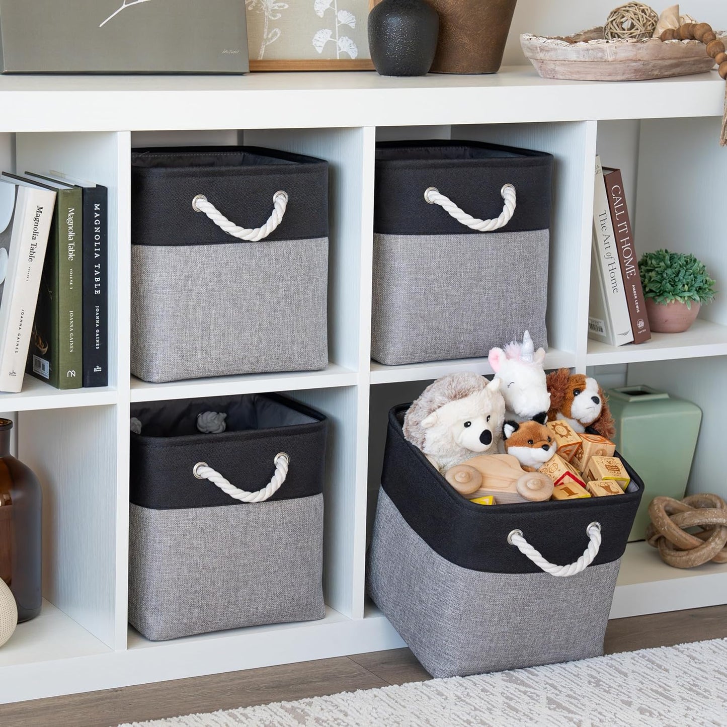 OrganiHaus 11x11 Cube Storage Bins 4 Pack, Foldable Cube Storage Organizer w/ Rope Handles