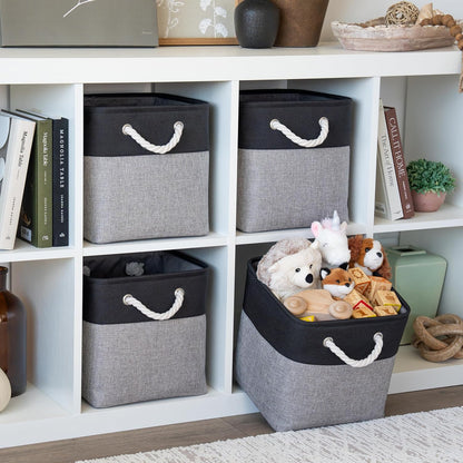 OrganiHaus 11x11 Cube Storage Bins 4 Pack, Foldable Cube Storage Organizer w/ Rope Handles