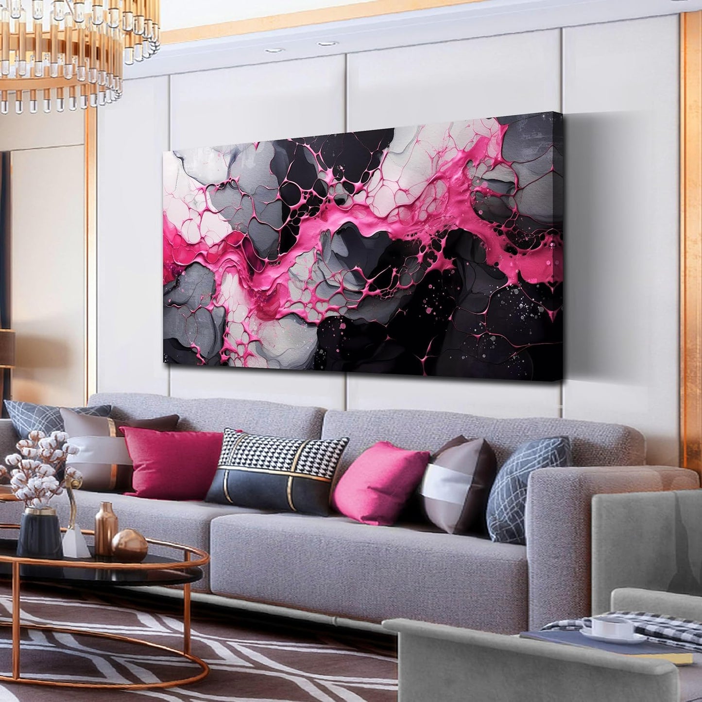 GUGIKA Pink Wall Art for Living Room, Abstract Canvas Wall Decor for Bedroom Decor, Modern Print