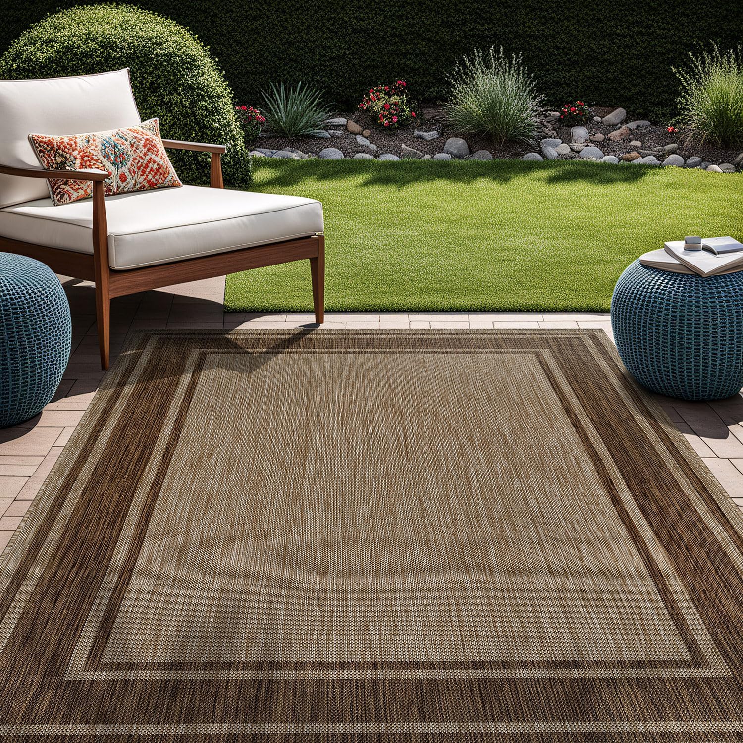 Beverly Rug Outdoor Rug 8x10 Modern Bordered Area Rugs for Indoor and Outdoor Patio Deck Porch