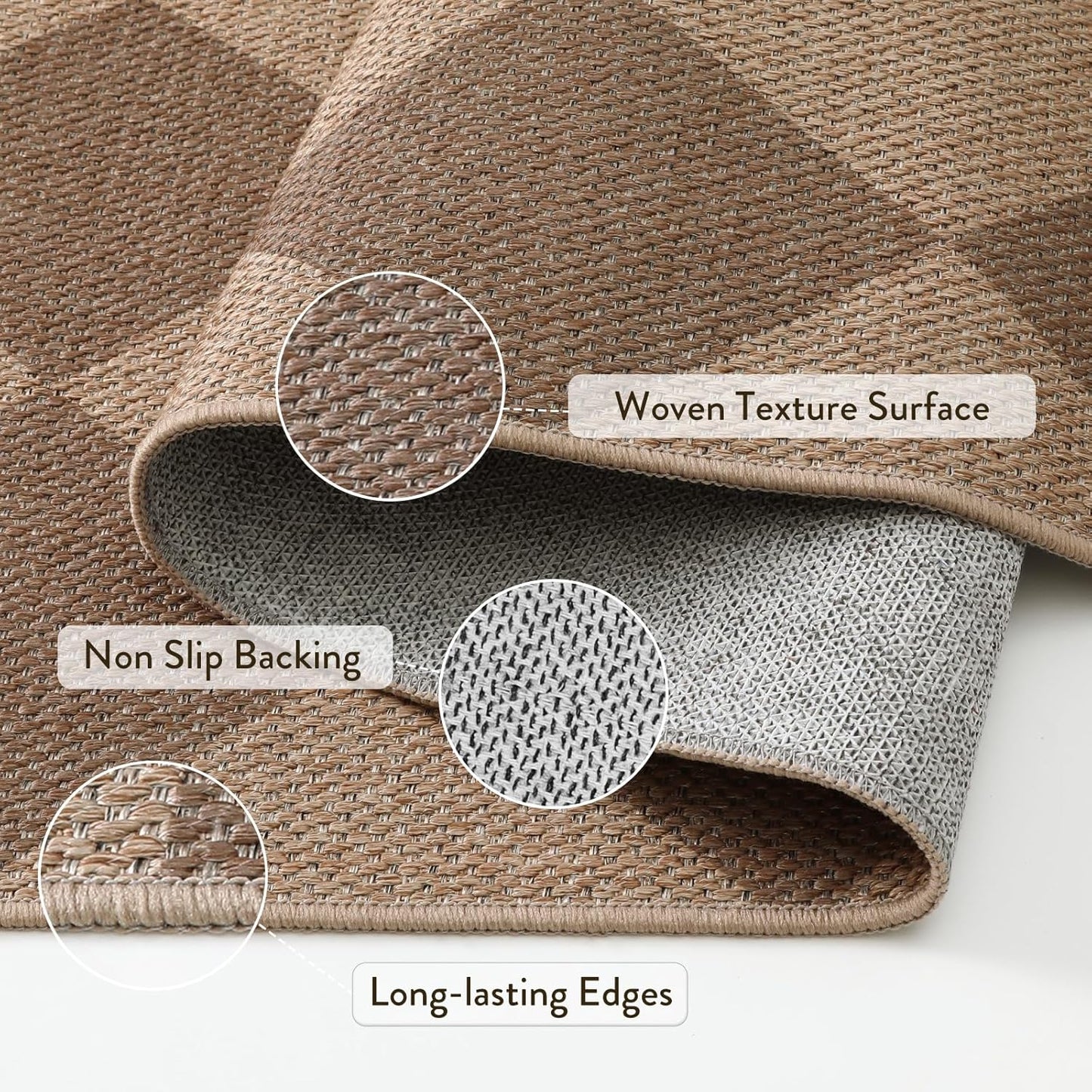 Lahome Checkered Easy Jute Rug 8x10, Washable Rugs for Living Room Dining Room Farmhouse Indoor