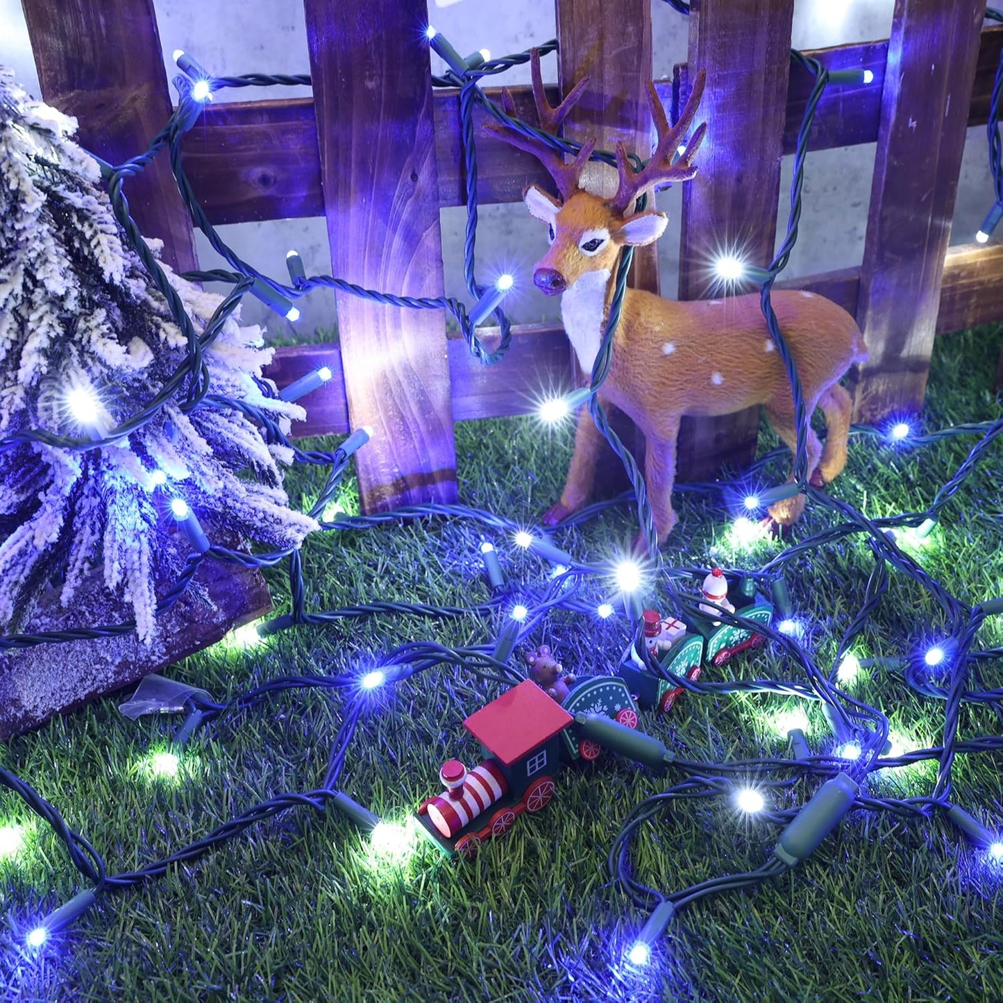 Brizled Blue & White Christmas Lights, 33ft 100 LED 5MM Wide Angle Christmas Lights, Mini String