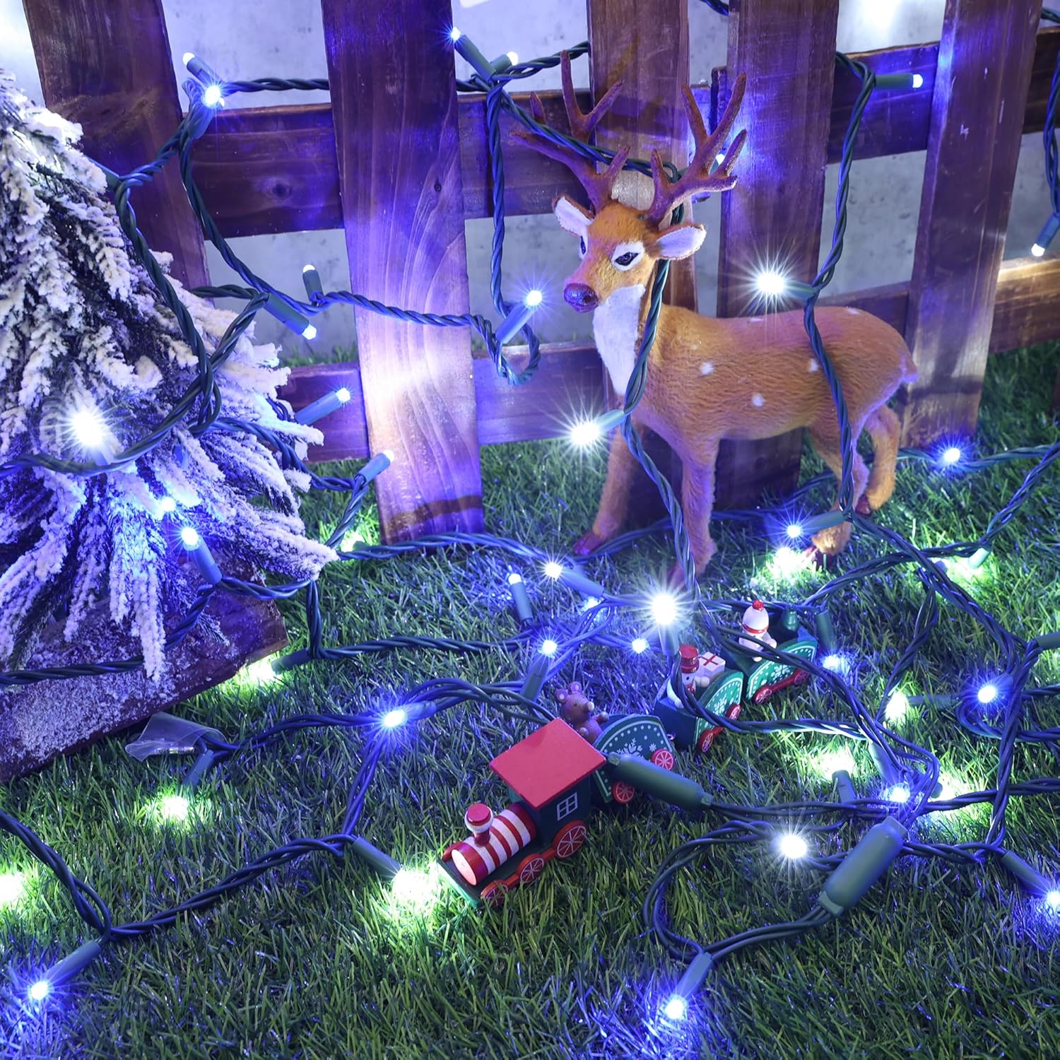 Brizled Blue & White Christmas Lights, 33ft 100 LED 5MM Wide Angle Christmas Lights, Mini String
