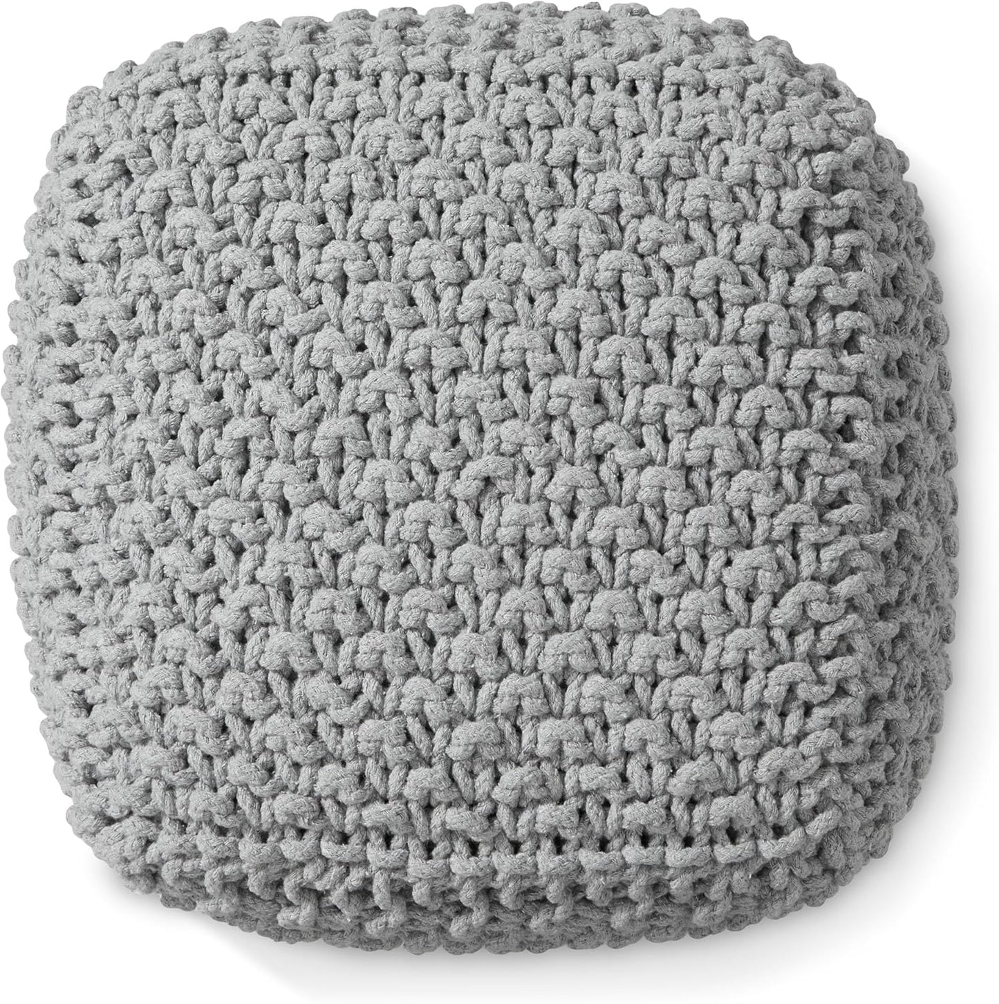 Casafield Square Pouf Ottoman, Light Gray 18.5" W x 18.5" D x 14.5" H Cotton Knit Foot Stool - Boho