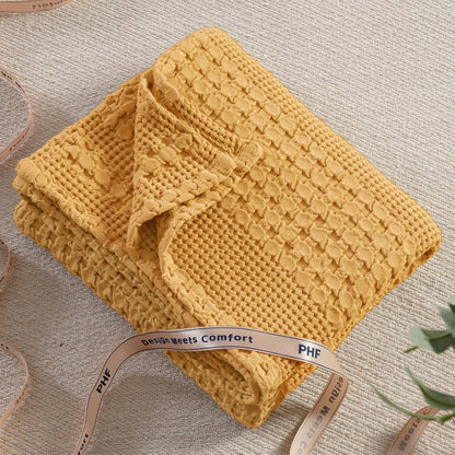PHF 100% Cotton Waffle Weave Throw Blanket, Soft Lightweight Breathable Cozy Summer Throws for
