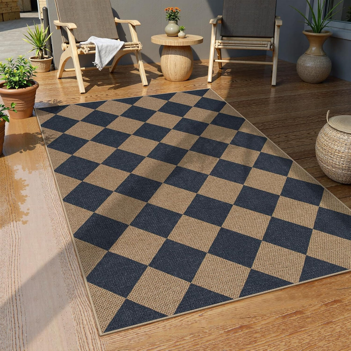 Lahome Checkered Easy Jute Entryway Rug, 3x5 Washable Area Rugs for Living Room Outdoor Patio, Non