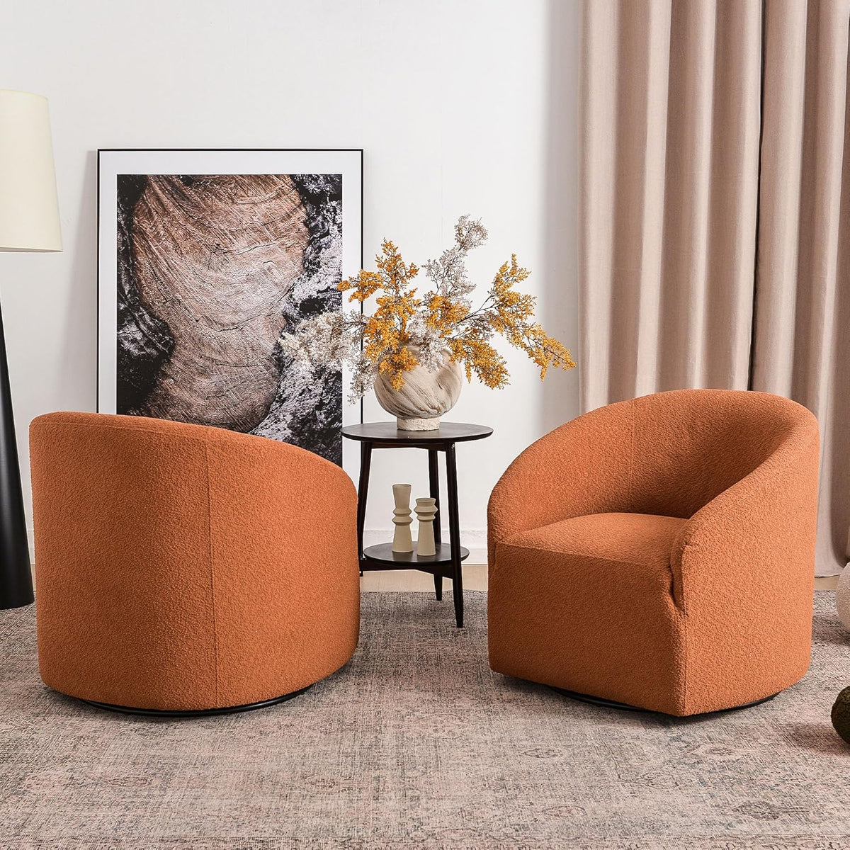 KINWELL 32" Wide Swivel Barrel Chairs Set of 2, Boucle Upholstered Swivel Accent Chairs