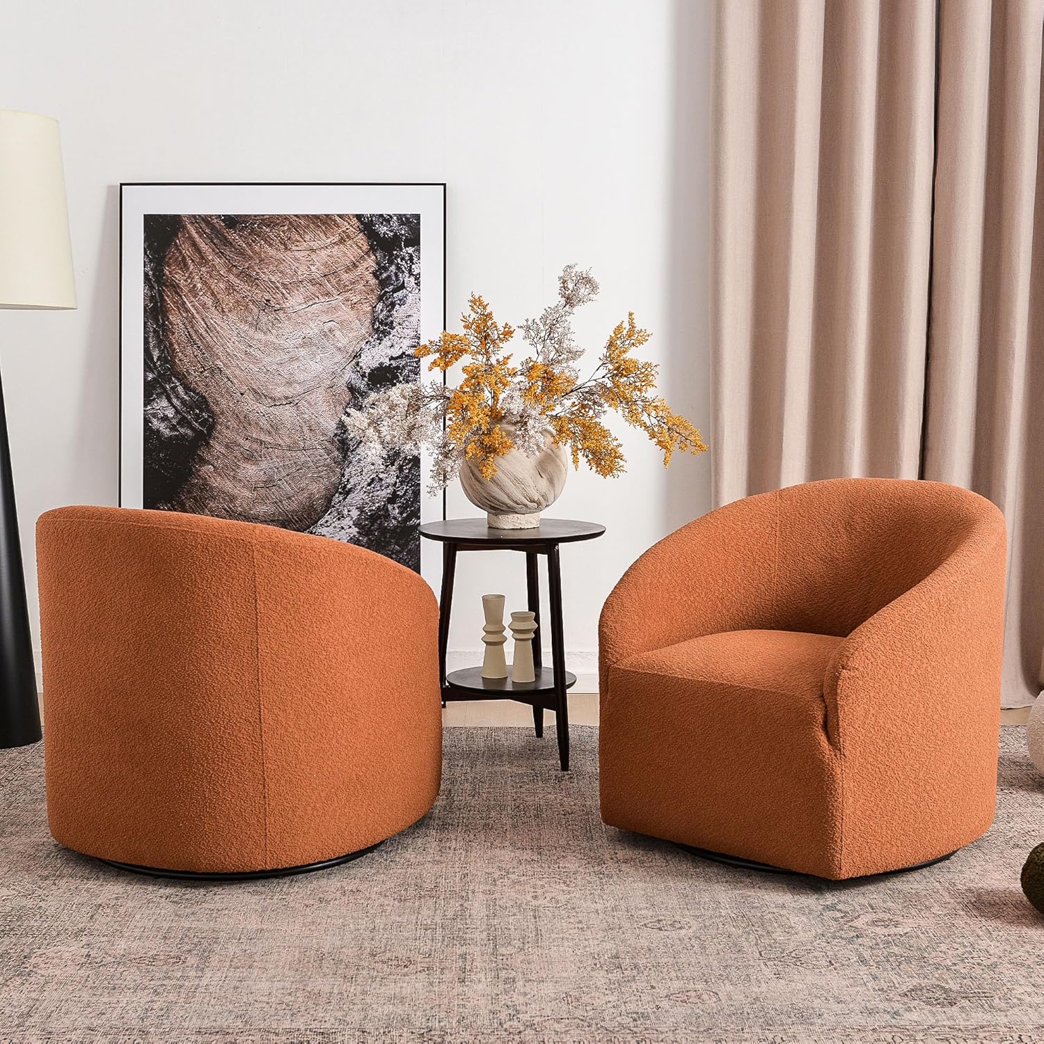 KINWELL 32" Wide Swivel Barrel Chairs Set of 2, Boucle Upholstered Swivel Accent Chairs
