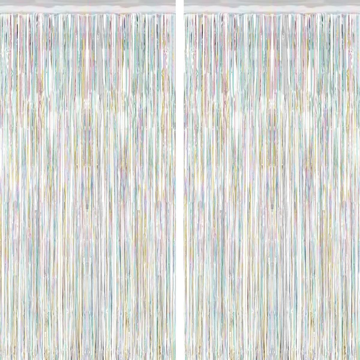 2 Pack Backdrop Curtains, 3.28 FT x 7.05 FT Laser Silver Fringe Curtains, Metallic Tinsel Foil