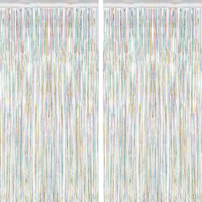 2 Pack Backdrop Curtains, 3.28 FT x 7.05 FT Laser Silver Fringe Curtains, Metallic Tinsel Foil