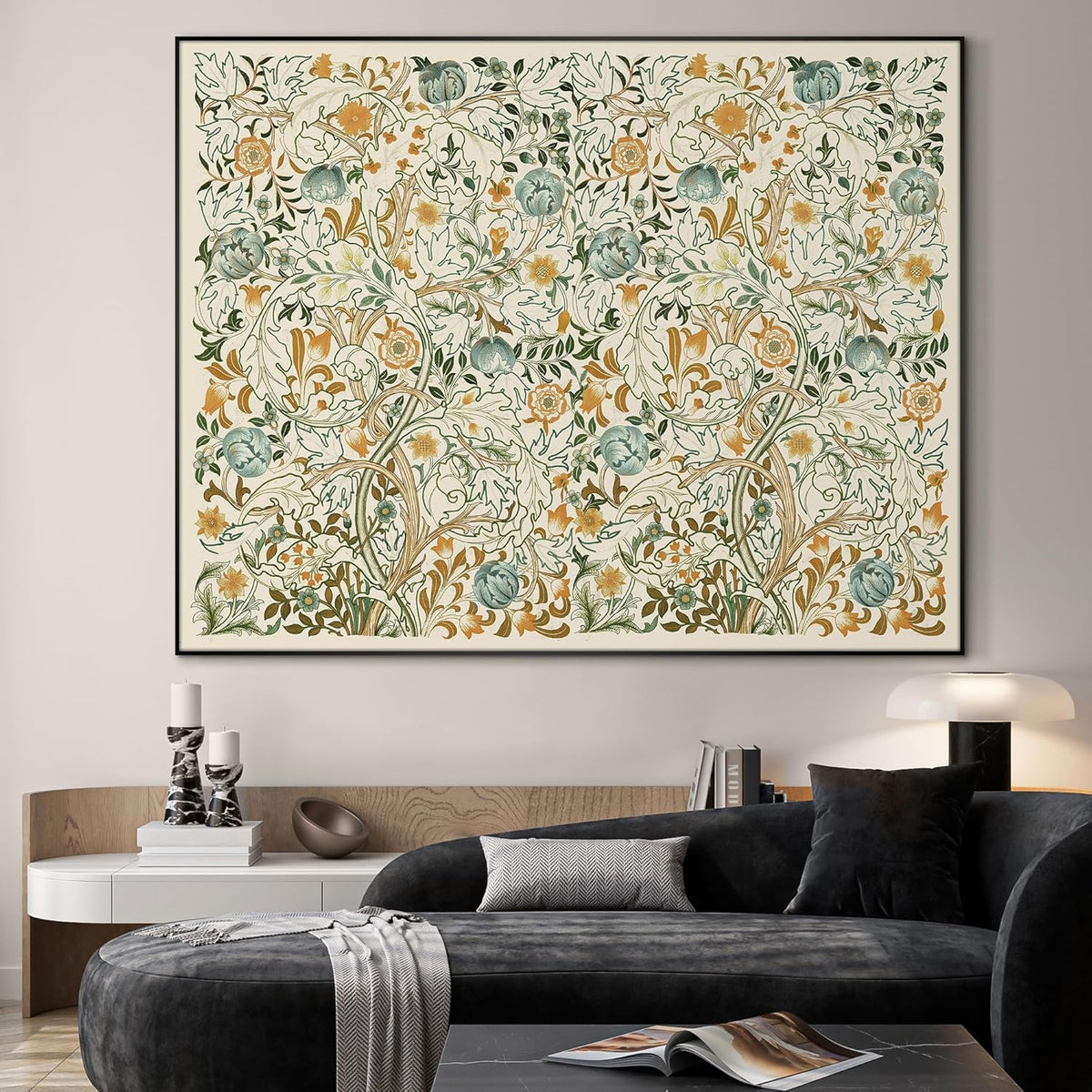 SIGNWIN 60"x72" Extra Large Framed Wall Art Vintage Botanical Floral with Golden and Teal Leaves