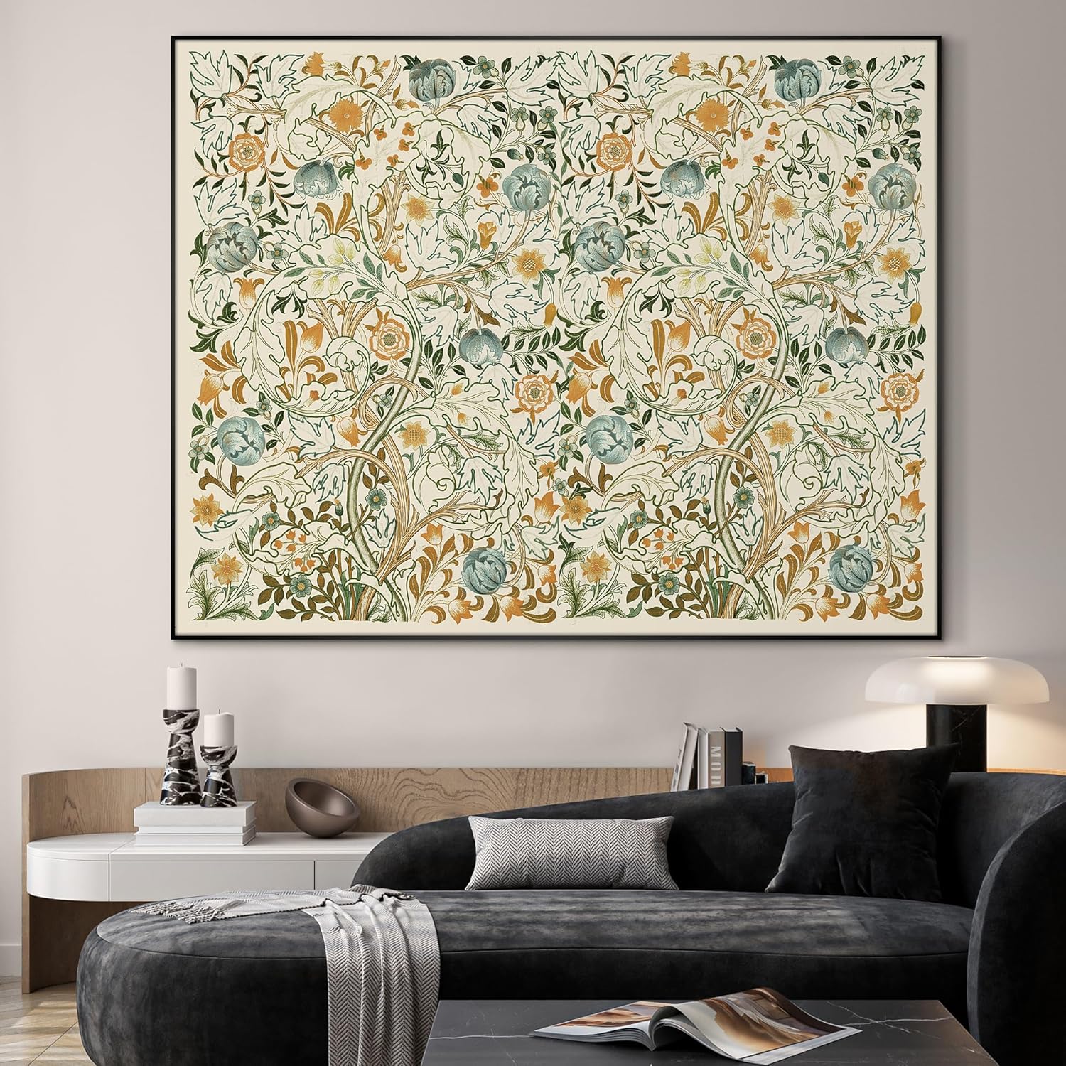 SIGNWIN 60"x72" Extra Large Framed Wall Art Vintage Botanical Floral with Golden and Teal Leaves