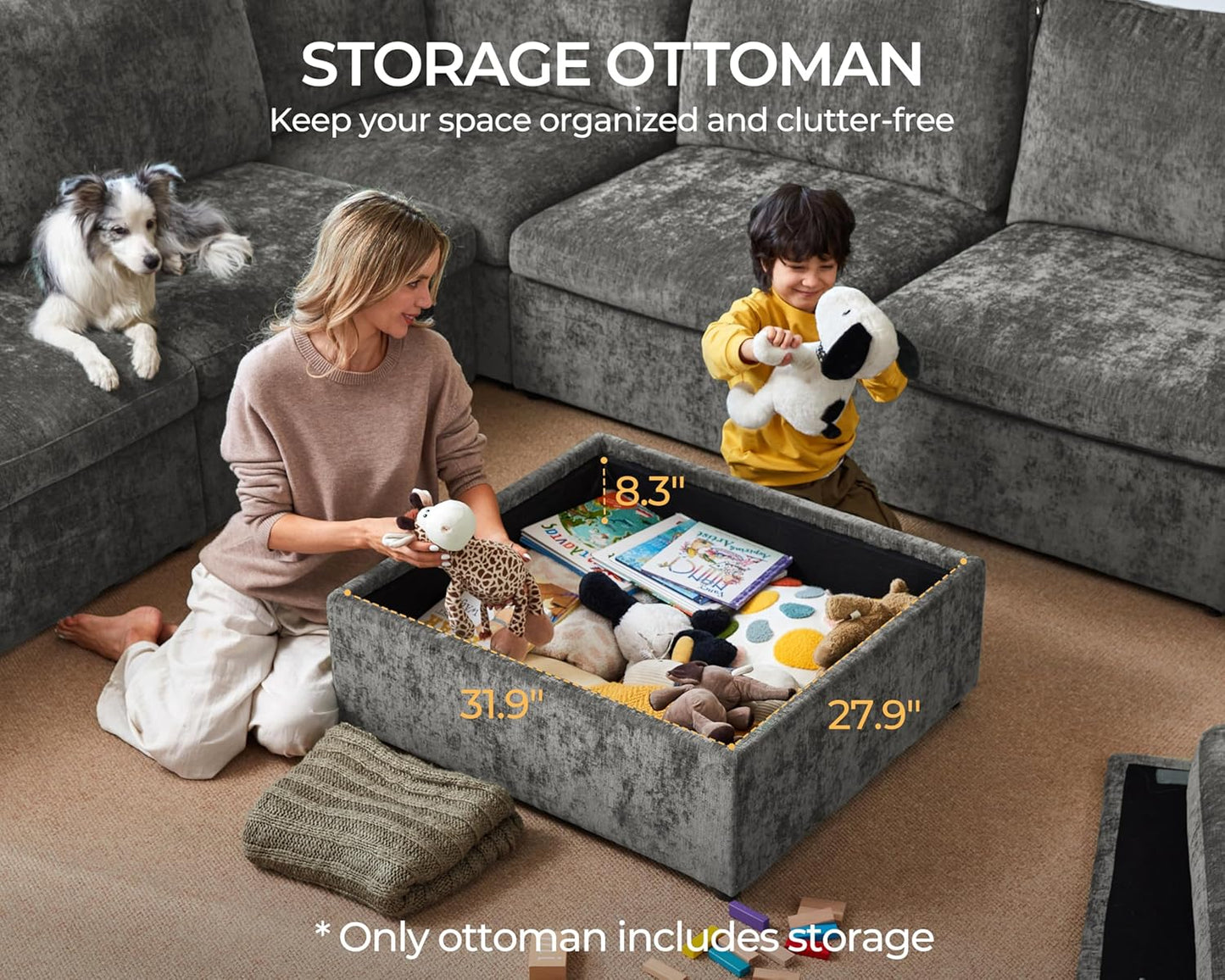 Oversized Modular Sofa Comfy Cloud Couch with Storage, Extra Deep Plush Sectional Sofa Set for