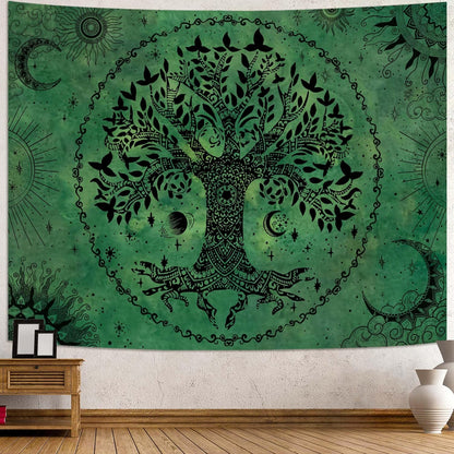 Lunerfex Tree of Life Mandala Tapestry Boho Tapestry for Bedroom Green Tapestries Wall Hanging