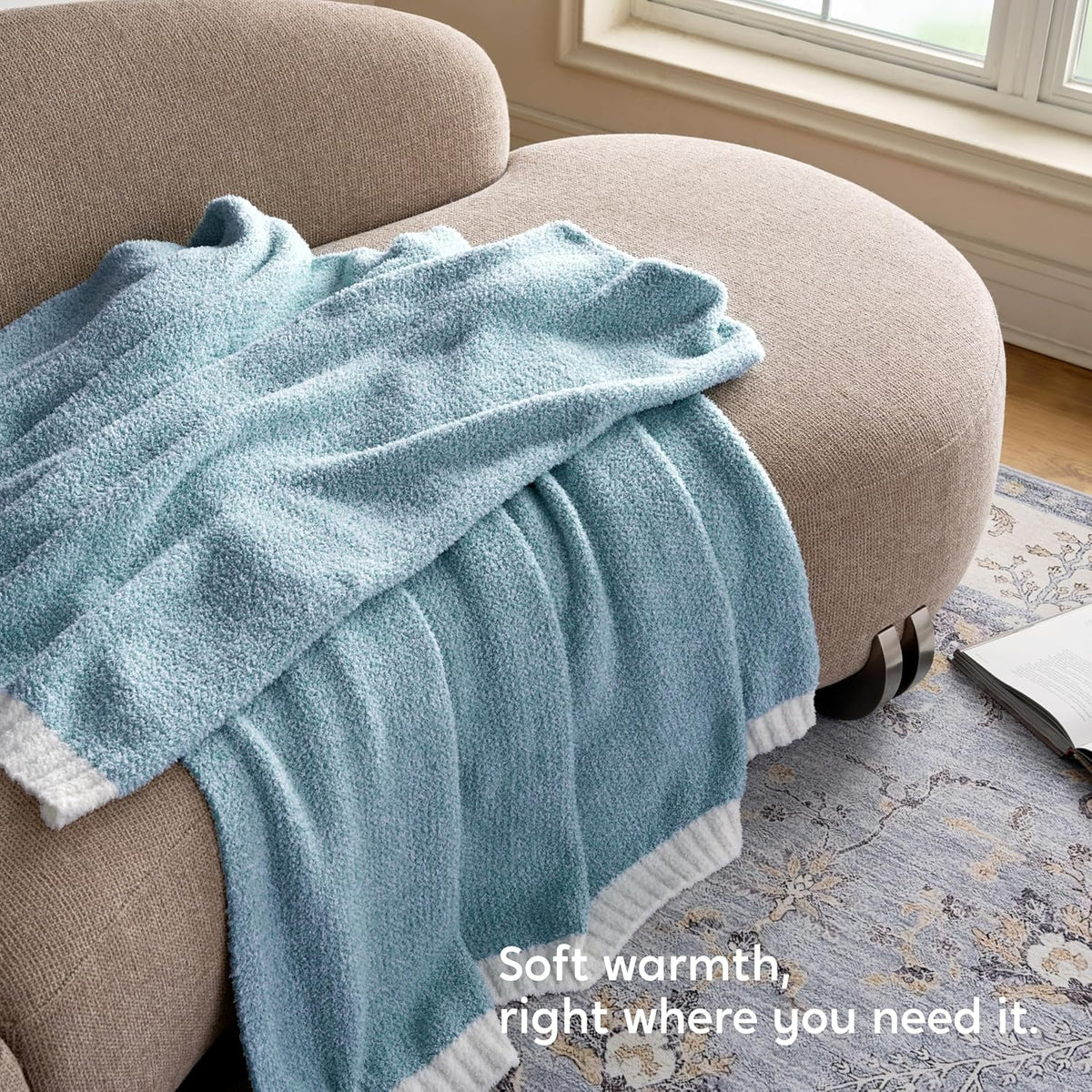 Joiedomi Twin Blanket for Couch Bed Sofa, Blue Knitted Blankets Gifts for Women Mom Girls, Cozy