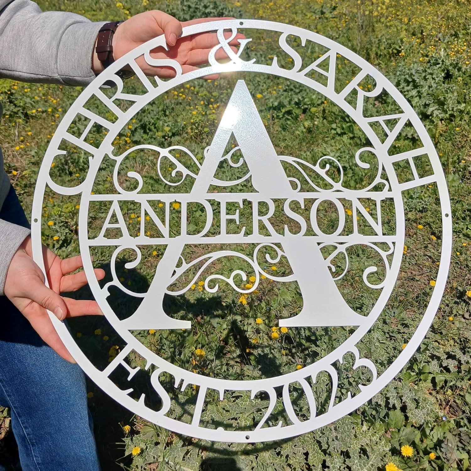 Personalized Family Name Sign, Split Letter Monogram Wall Art Decor, Durable Steel Family Last Name