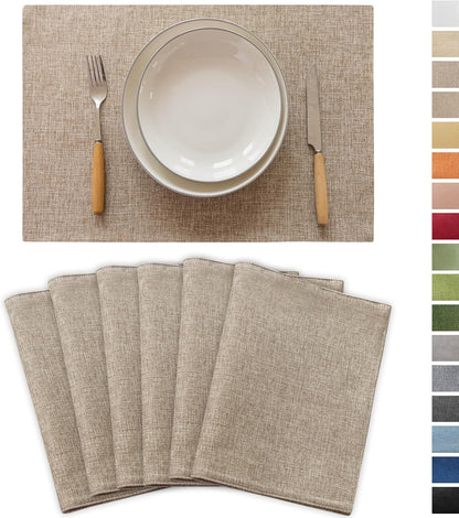 Demetex Linen Placemats Set of 6 Heat Resistant Wipeable Cloth Table Place Mats for Dining Table