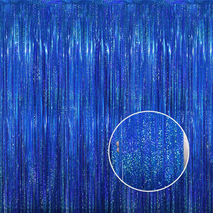GOER 6.4 ft x 8.2 ft Metallic Tinsel Foil Fringe Curtains Party Photo Backdrop Party Streamers for