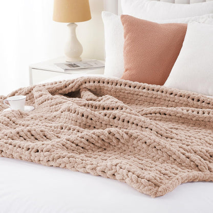 Battilo Chunky Knit Throw Blanket, Soft and Thick Chenille Throw Blanket, 50"x60" Handmade Cable