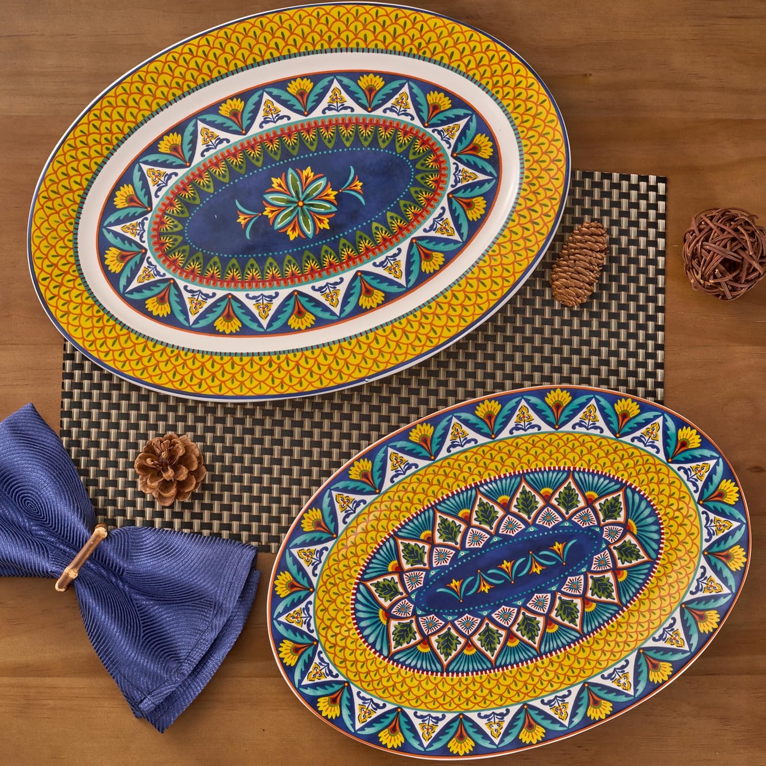Bico Havana 16 plus 14 inch Oval Platters Set, Set of 2, Microwave and Dishwasher Safe, for Serving