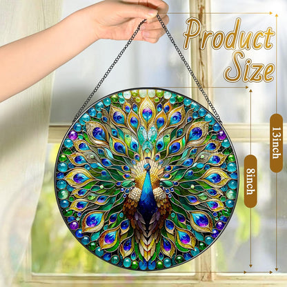 Stained Glass Window Hanging, LAOWEIKI 8'' Peacock Suncatcher, Stained Glass Ornament, Suncatchers