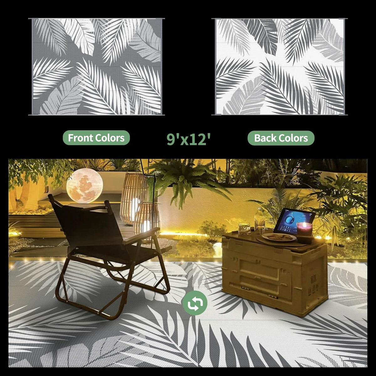 GENIMO Outdoor Rug 9' x 12' Waterproof for Patios Clearance, Reversible Outdoor Plastic Straw