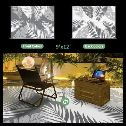 GENIMO Outdoor Rug 9' x 12' Waterproof for Patios Clearance, Reversible Outdoor Plastic Straw