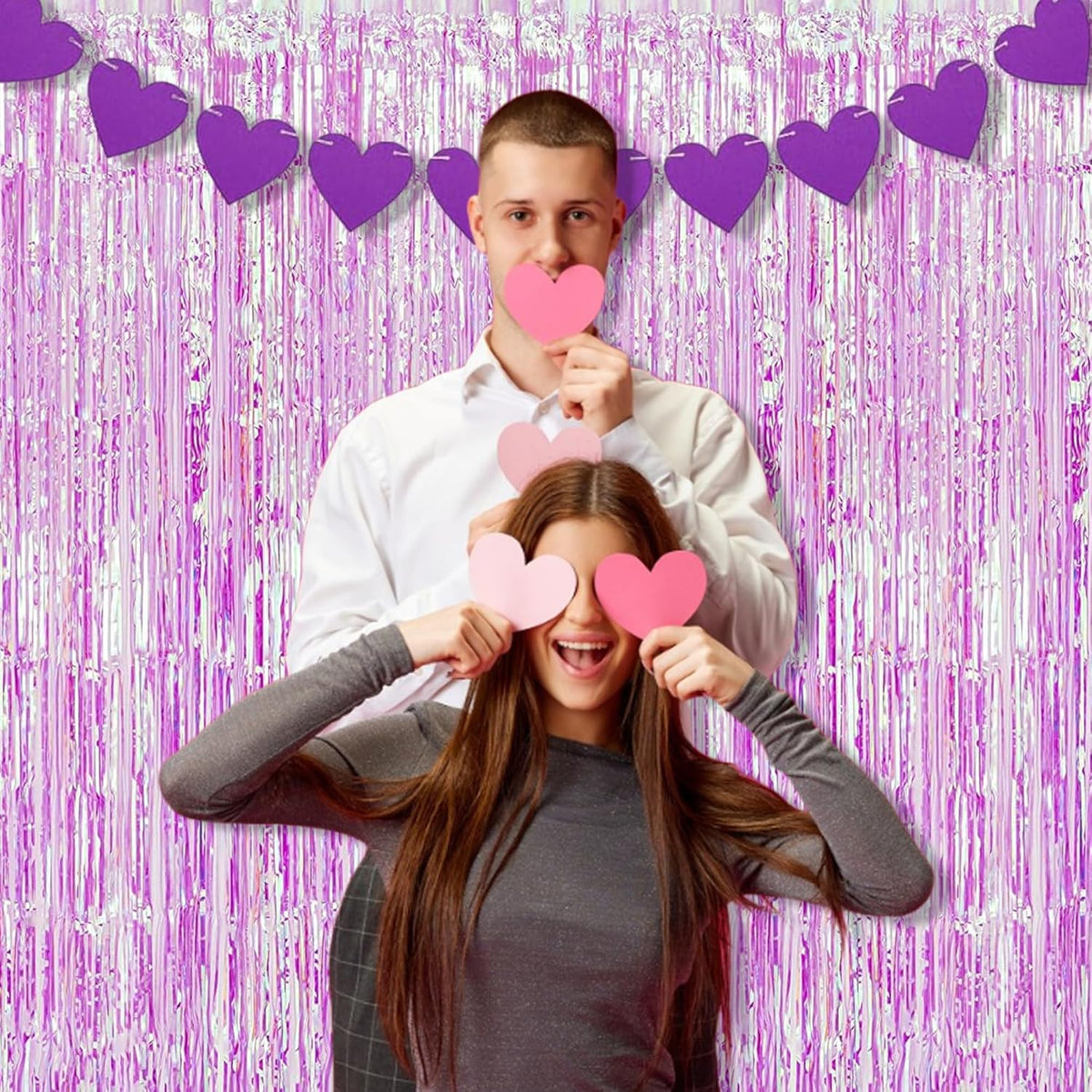 BRAVESHINE Clear Purple Party Decorations Iridescent Foil Curtain - 2 Pack 3.2 x 6.5 ft Holographic