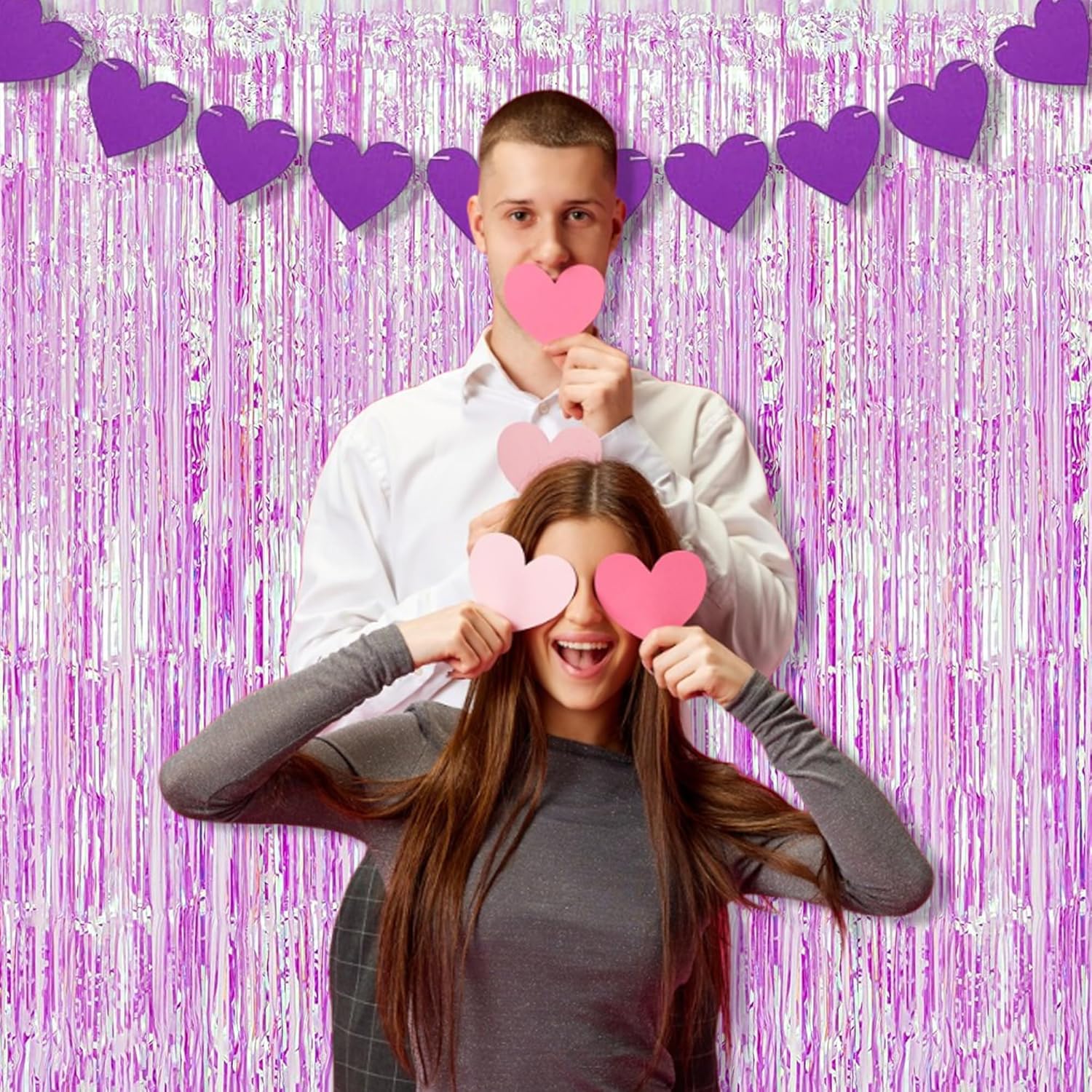 BRAVESHINE Clear Purple Party Decorations Iridescent Foil Curtain - 2 Pack 3.2 x 6.5 ft Holographic