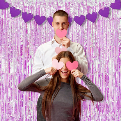BRAVESHINE Clear Purple Party Decorations Iridescent Foil Curtain - 2 Pack 3.2 x 6.5 ft Holographic