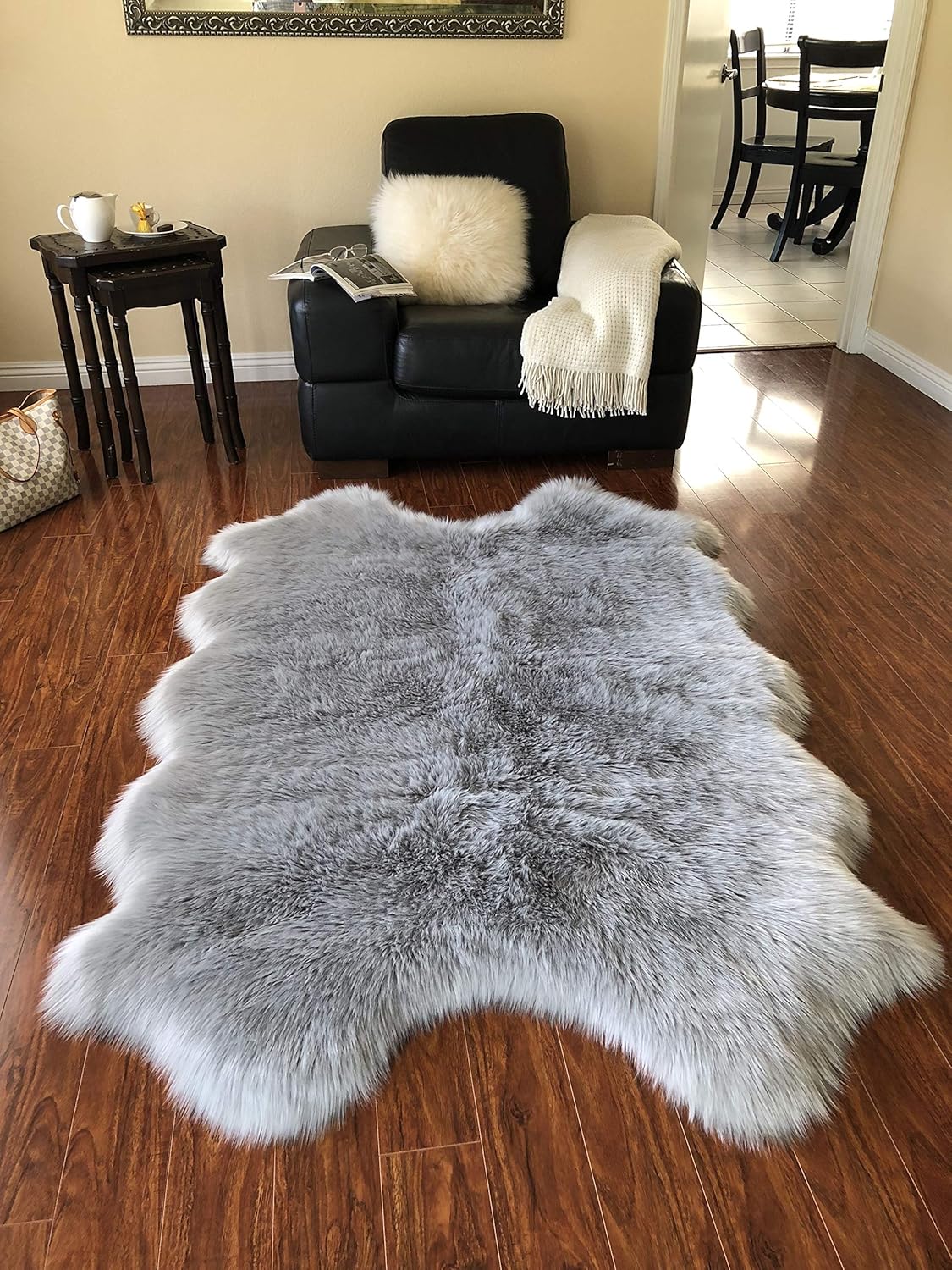 LAMBZY Faux Sheepskin Hypoallergenic Free Shape Silky Shag Rug, Luxury Shaggy Silky Plush Carpet