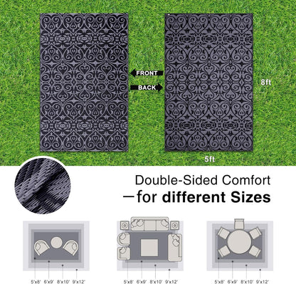 OLANLY Outdoor Rug Waterproof 5x8 ft Clearance, Reversible Outdoor Plastic Straw Rug with Floral