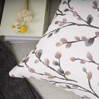 YOUR SMILE Classical Embroidery Jacquard Pink Leaf Pattern Square Decorative Throw Pillow Case