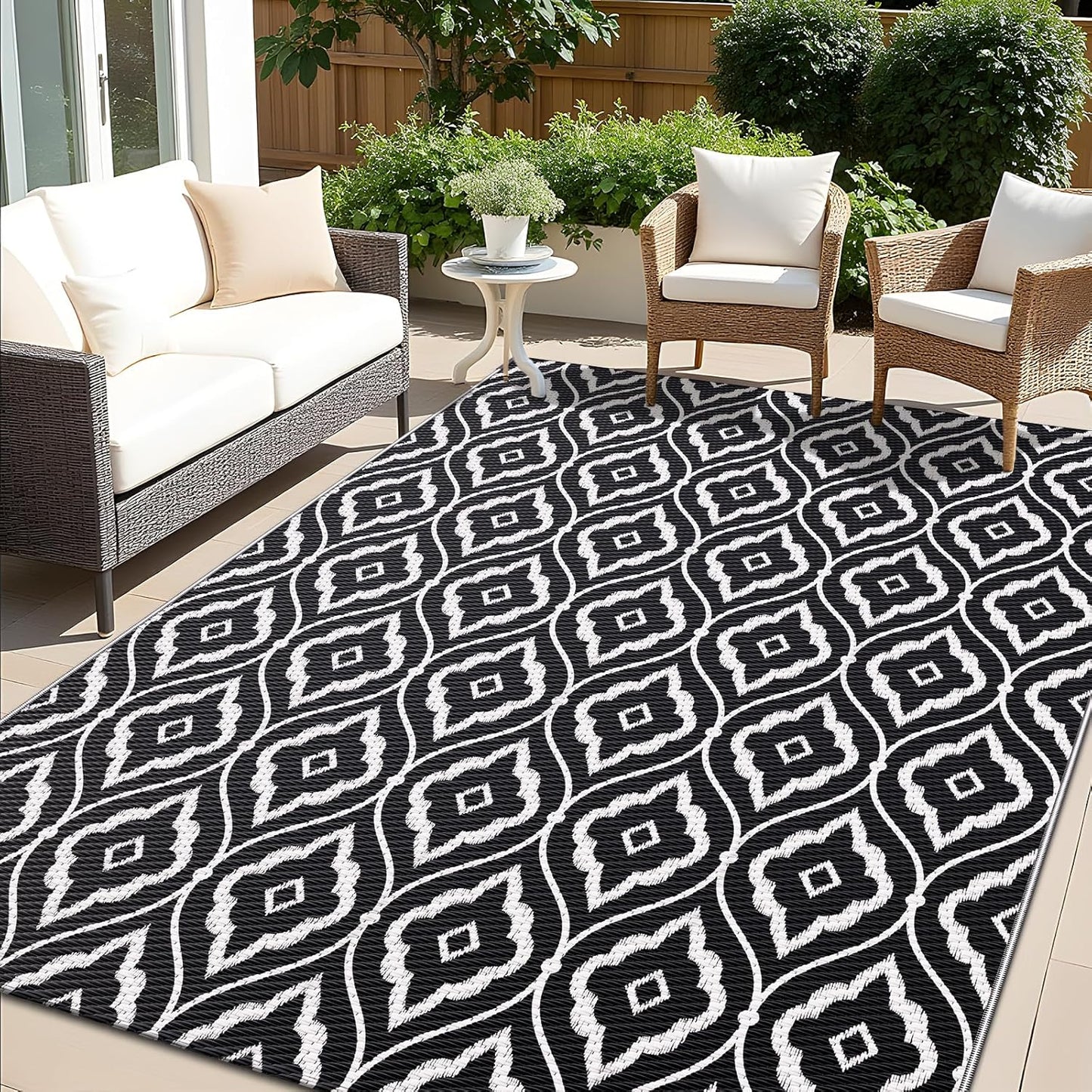 OLANLY Outdoor Rug 6x9 ft Waterproof, Outdoor Plastic Straw Rug with Geometric Pattern Clearance