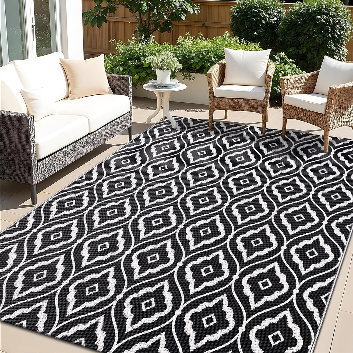 OLANLY Outdoor Rug 6x9 ft Waterproof, Outdoor Plastic Straw Rug with Geometric Pattern Clearance