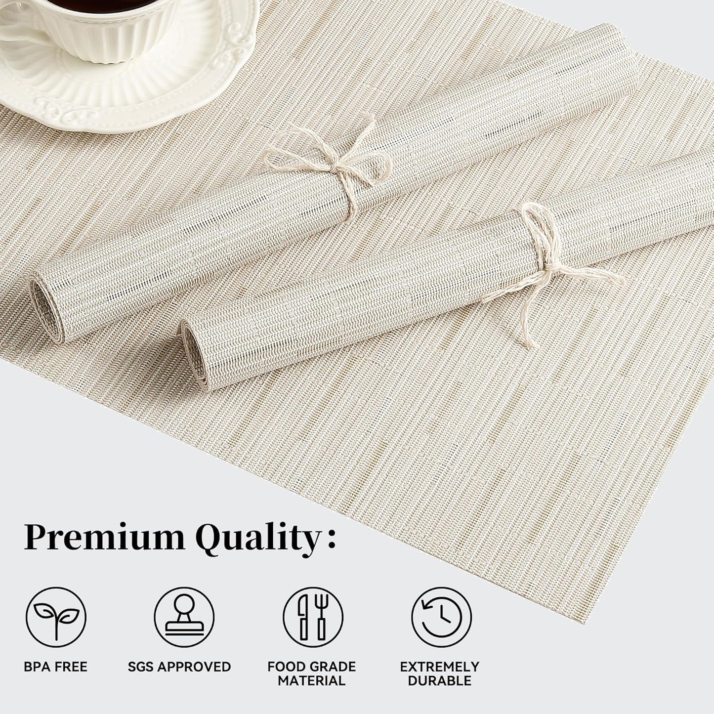 Leetaltree Pale Beige Placemats Set of 6 - Heat Resistant Non-Slip Place mats for Dining Table