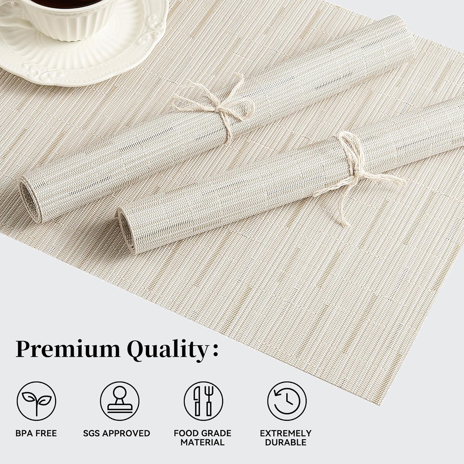 Leetaltree Pale Beige Placemats Set of 12 - Heat Resistant Non-Slip Place mats for Dining Table