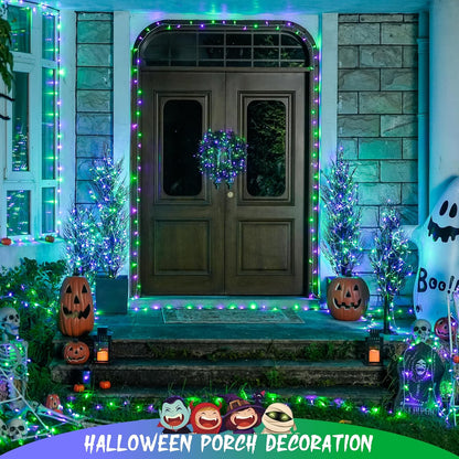 JMEXSUSS Connectable Purple and Green Halloween Lights Plug-in, 8 Modes 100 LED Twinkle String