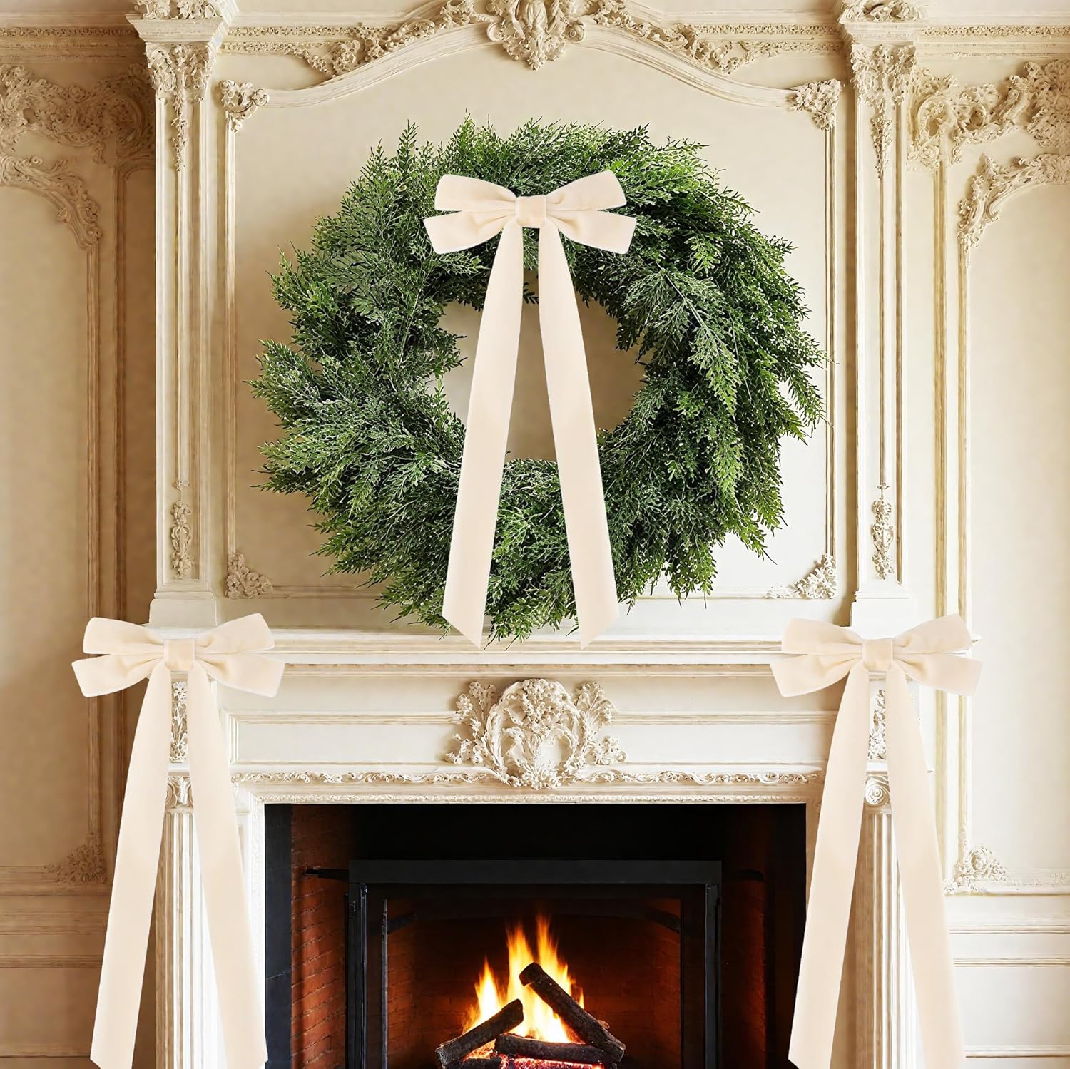 Senjie Velvet Large Christmas Bows for Staircase Garland Wreath, 20in x 8in Vintage Ribbon Bows