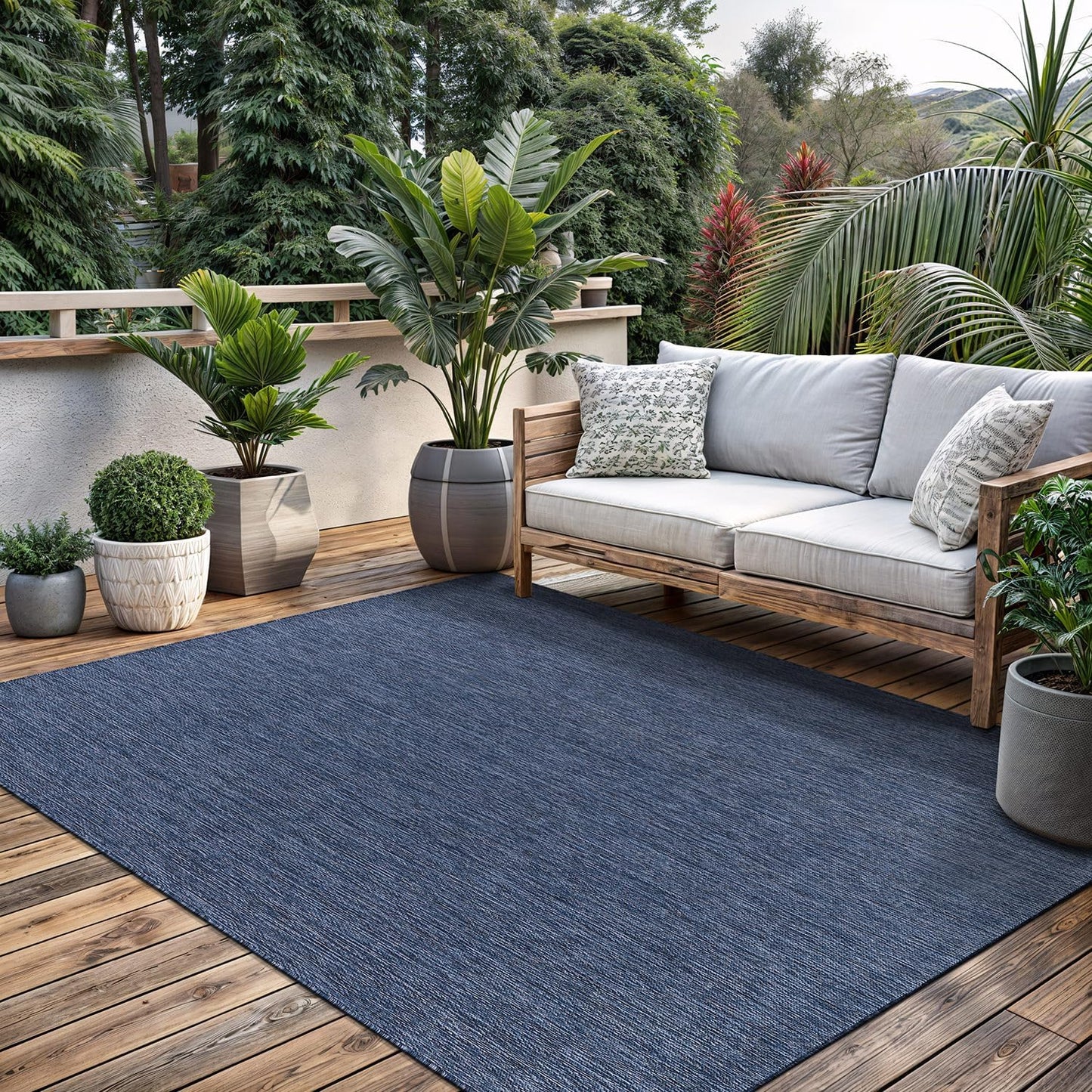 Washable Indoor Outdoor Rug 8x10 Weather Resistant Area Rugs Modern Solid for Porch Deck Balcony