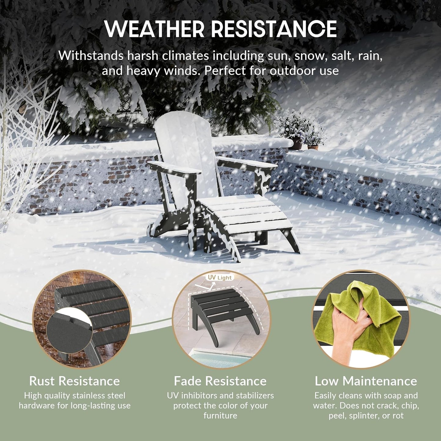 WestinTrends Outdoor Ottoman, Patio Adirondack Ottoman Foot Rest, All Weather Poly Lumber Folding