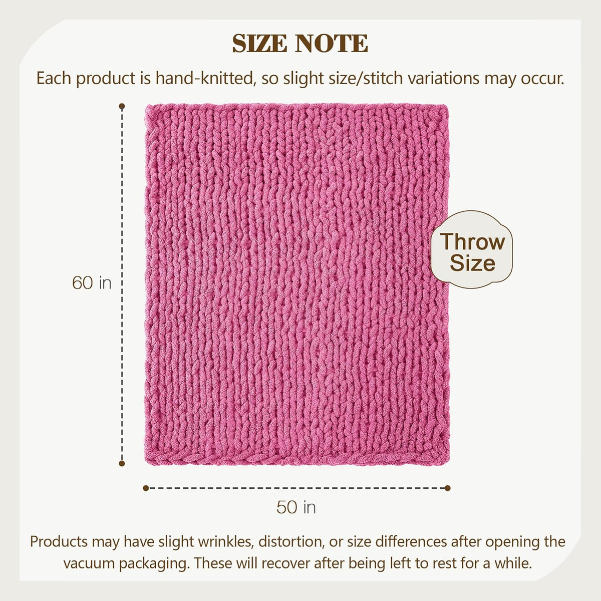 Carriediosa Chunky Knit Throw Blanket 50" X 60", 100% Hand Made Large Chenille Loop Yarn Soft