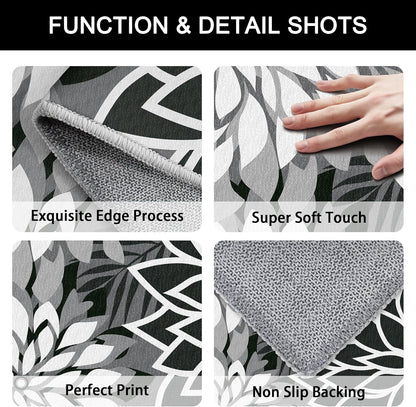 Area Rug 3x5 Black White Washable Entry Rug Multicolored Tropical Botanical Modern Floral Indoor
