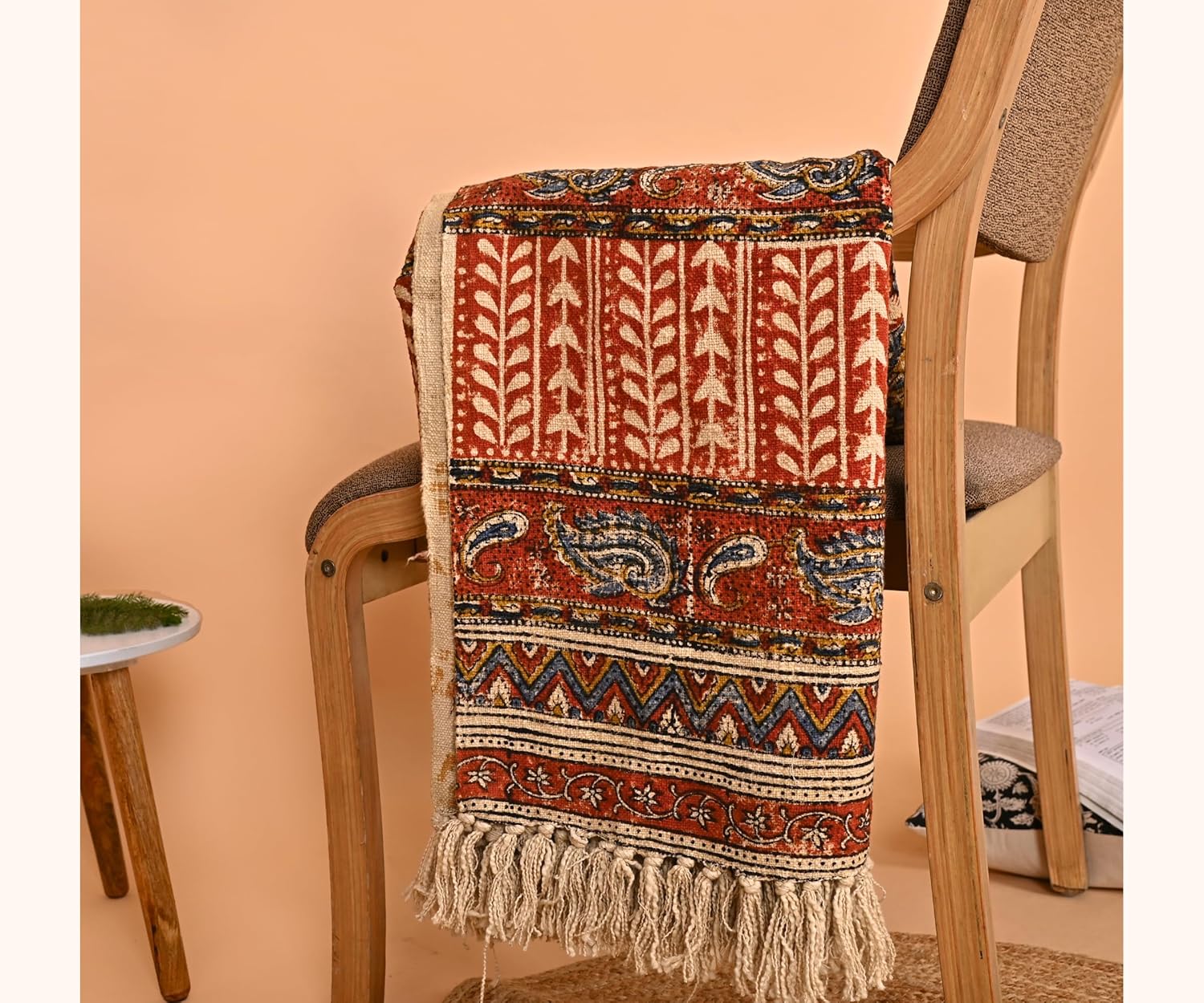 Handmade Cotton Floral Throw Blanket | Indian Block Print with Tassels | Boho Fringed Sofa & Bed
